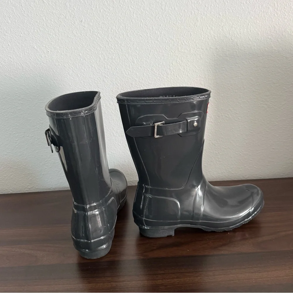 Hunter Original Short Gloss Rain Boots Black Women's Size 10